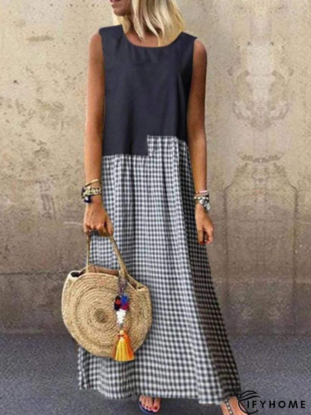 Black Casual Sleeveless Weaving Dress | IFYHOME