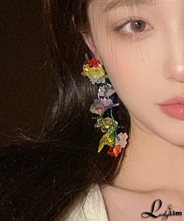 Fashion Floral Woven Acrylic Long Drop Earrings