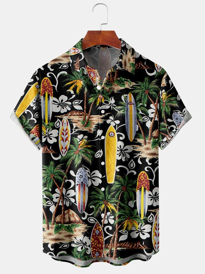 Hawaiian Surfboard Graphic Men's Casual Short Sleeve Shirt