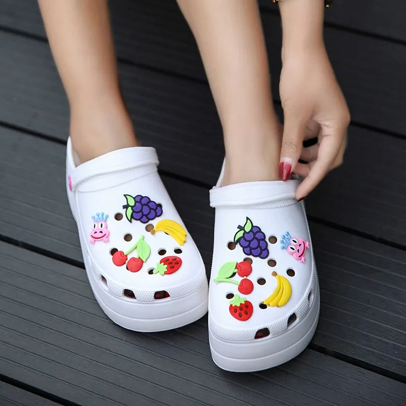Summer Women Sandals Platform Garden Cartoon Fruit Slippers Slip on For Girl Beach Shoes Fashion Slides Outdoor Heels