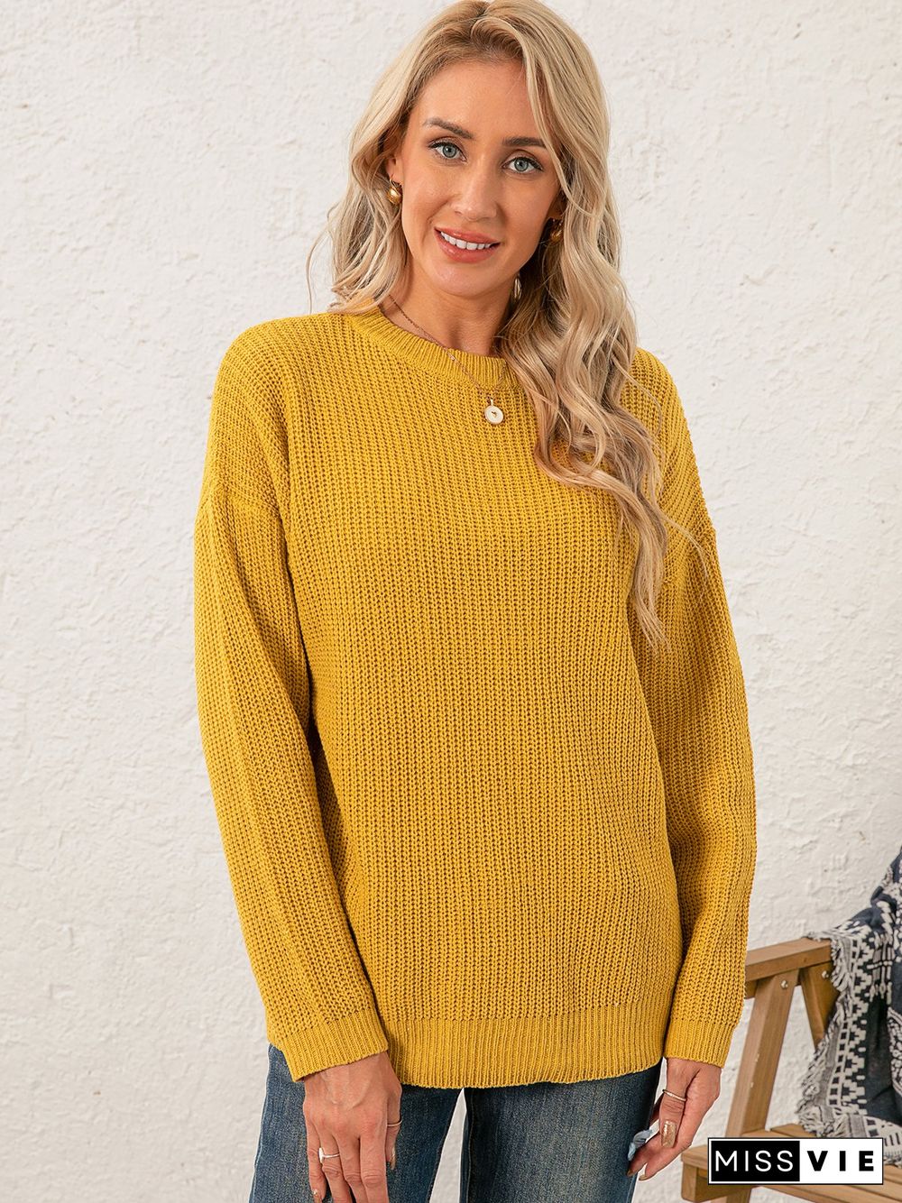Women Sweet Mid-weight Micro-Elasticity Date Long sleeve Crew Neck Regular Sweater