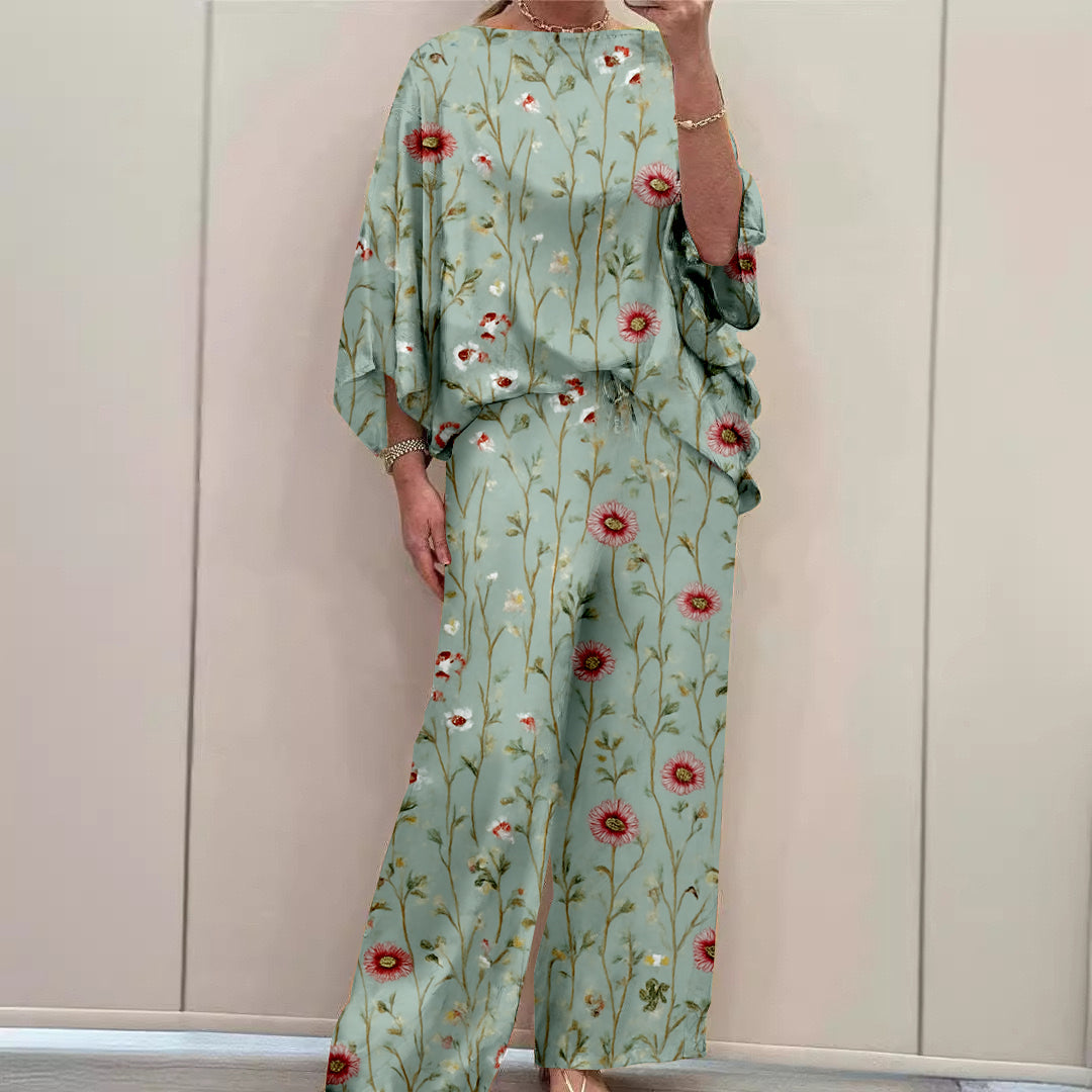 Women Long Sleeve V-neck Graphic Floral Printed Top