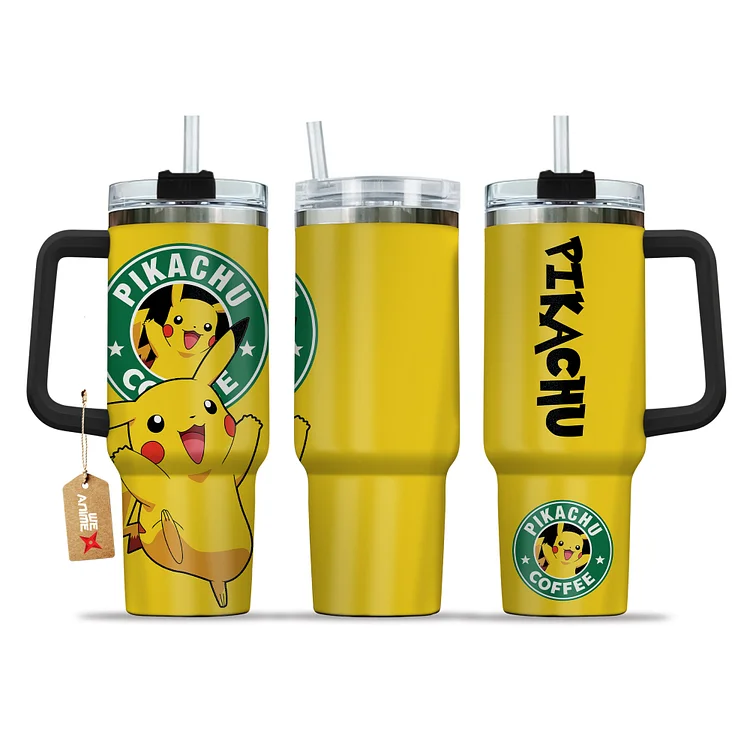 Pikachu Coffee 40oz Tumbler Cup With Handle Anime Accessories