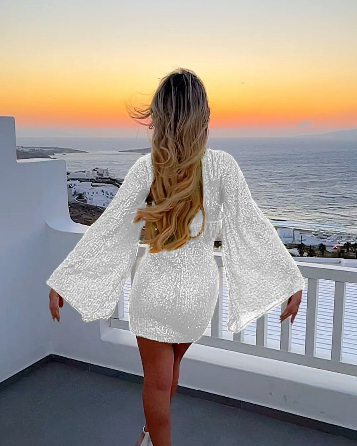Ootddress Sequin Fashion Autumn Mini Dress Female Glitter See-Through Long Sleeve Elegant Club Party Dress Sparkle Ladies Dress 2025