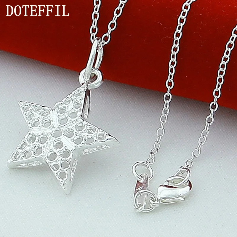 DOTEFFIL 925 Sterling Silver Star Pendant Necklace 18 Inch Chain For Women Jewelry