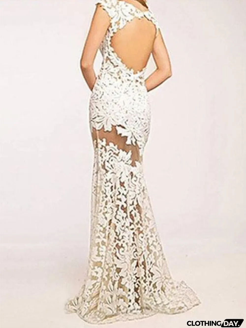 White Floral Lace Long Evening Dress