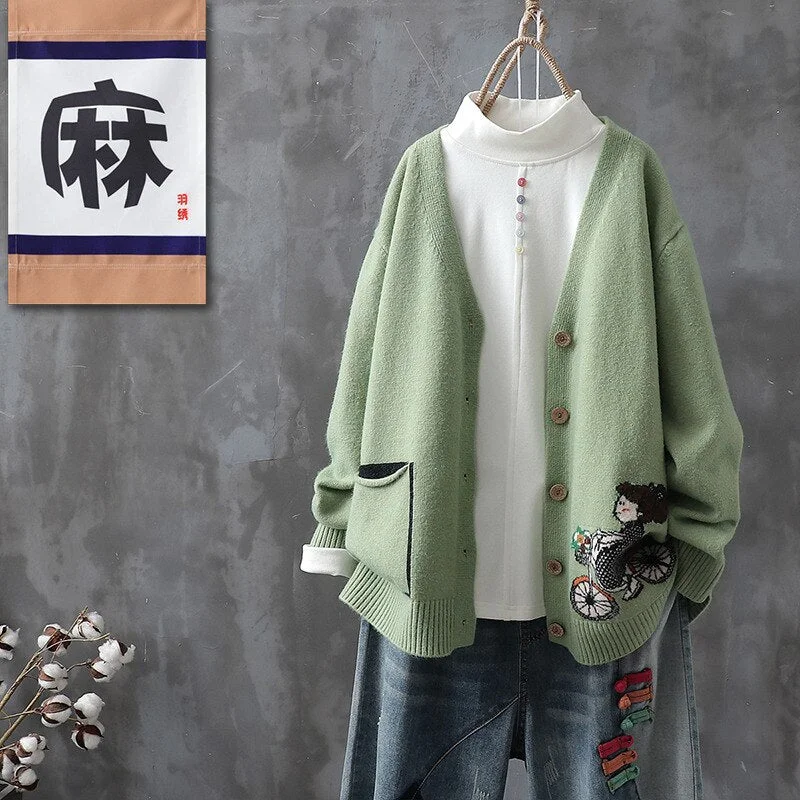 Retro spring and autumn fashion new temperament casual knitted cardigan ladies Western style all-match coat sweater women