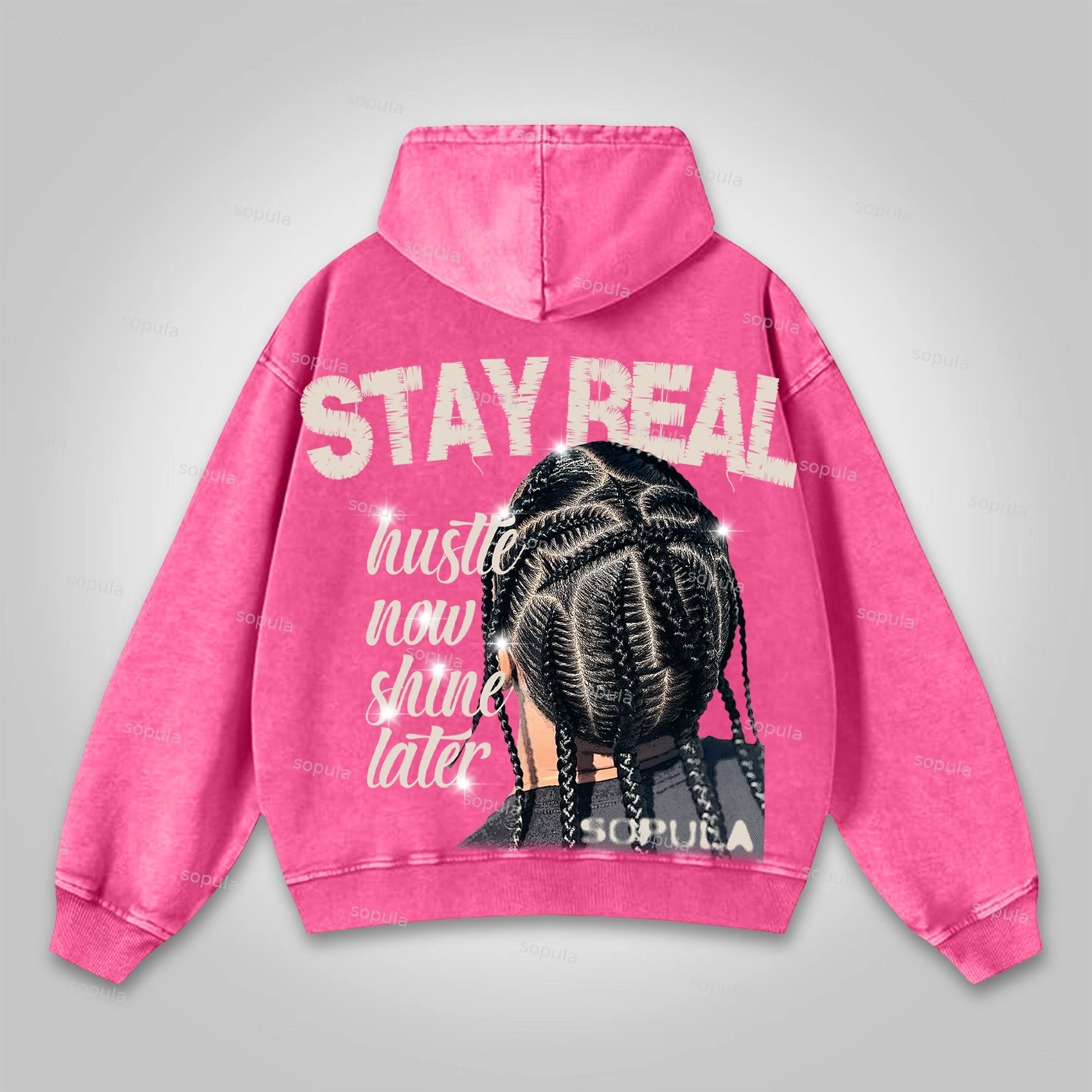 Sopula Stay Raw Stay Real Cross Dirty Braid Graphic Washed Hoodie - SOPULA