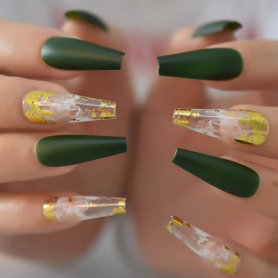 Glossy 24Pcs 6Pcs Foil Set Extra Long Fake Nails Fingernails Art Coffin Nails Tip Simple Design Supplies For Professionals EchiQ-Nail Inspo