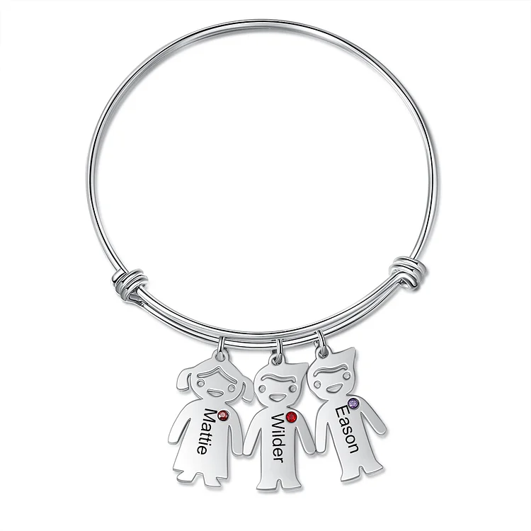 Bracelet Jonc Ajustable Jessemade Avec 3 Breloques Enfants 3 Pierres de Naissance