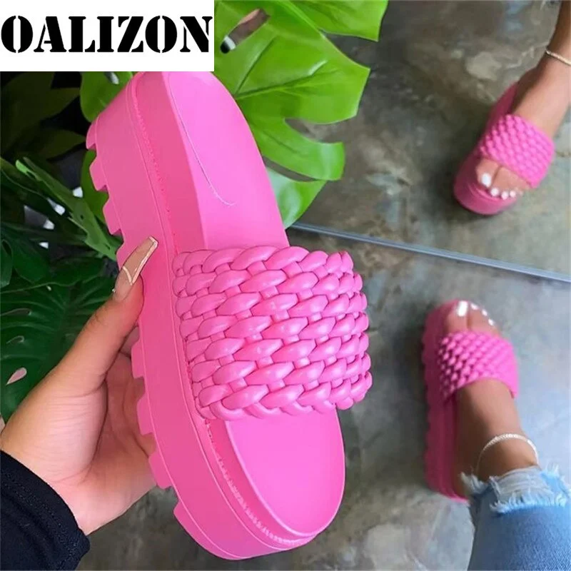 Summer Women's Flip Flops High Wedge Heels Flat Platform Woven Sandal Slippers Shoes Women Casual Open Toe Weave Slippers Shoes