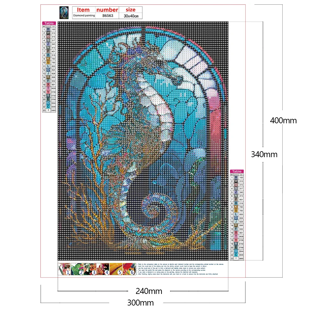 Diamond Painting - Full Round Drill - Stained Glass Hippocampus(30*40cm)