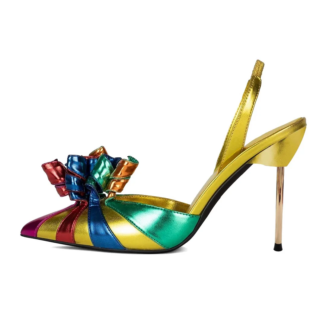 Multicolor  Closed Toe Slingback Sandals With Stiletto Heels Nicepairs