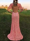 Shiny High-Neck Short Sleeve Backless Sexy Slim Party Maxi Dress