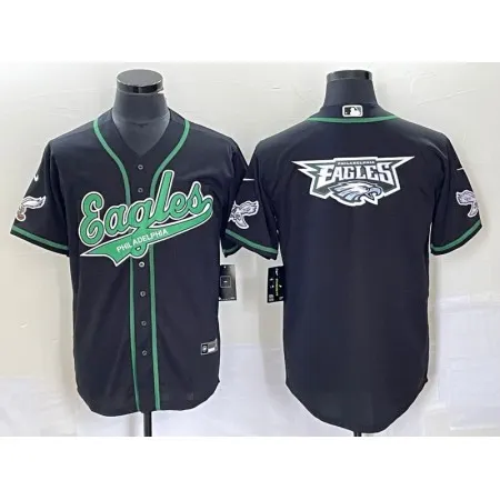 Men's Philadelphia Eagles Black Team Big Logo Cool Base Stitched Baseball Jersey 4W00