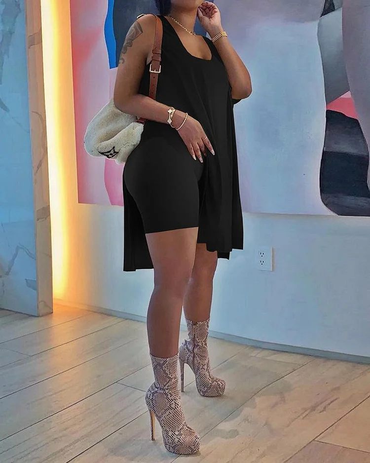 Loose Long Top and Shorts Suit