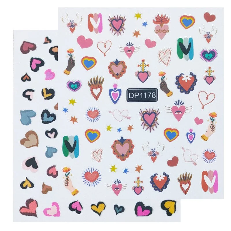 Nail Stickers Back Glue Black Color Leopard Gradient Cartoon Love Heart Designs Nail Decal Decoration Tips For Beauty Salons-Nail Inspo