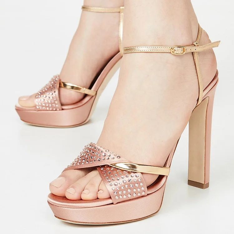 Amazon.com | X2B Women Rhinestone Ankle Strap Pointed Toe Block Heel Pump  Shoes Silver Rhinestone 6 | Shoes