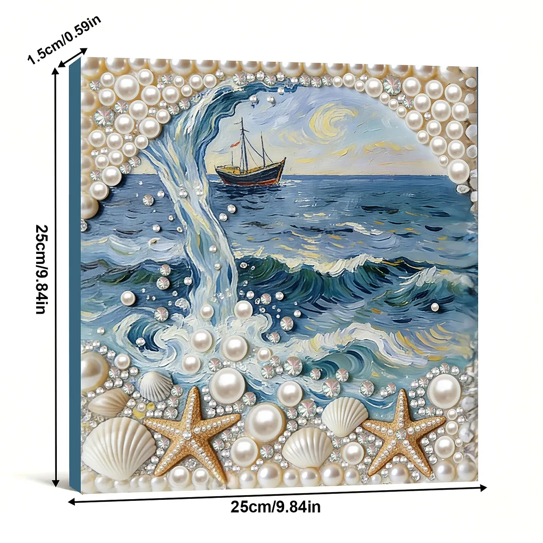 DIY Beach Seashell Starfish Pearl Painting Kit for Adults Beginners Gift Idea Home Wall Decor Pearl Gem Paintings Picture Arts Craft 30x30cm with Frame