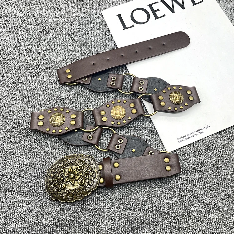 Personalized Western Cowboy Style Metal Ring Buckle Belt