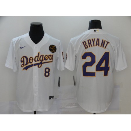 Men's Los Angeles Dodgers Front #8 Back #24 Kobe Bryant White 2020 KB Patch Cool Base Stitched Jersey 4VZA