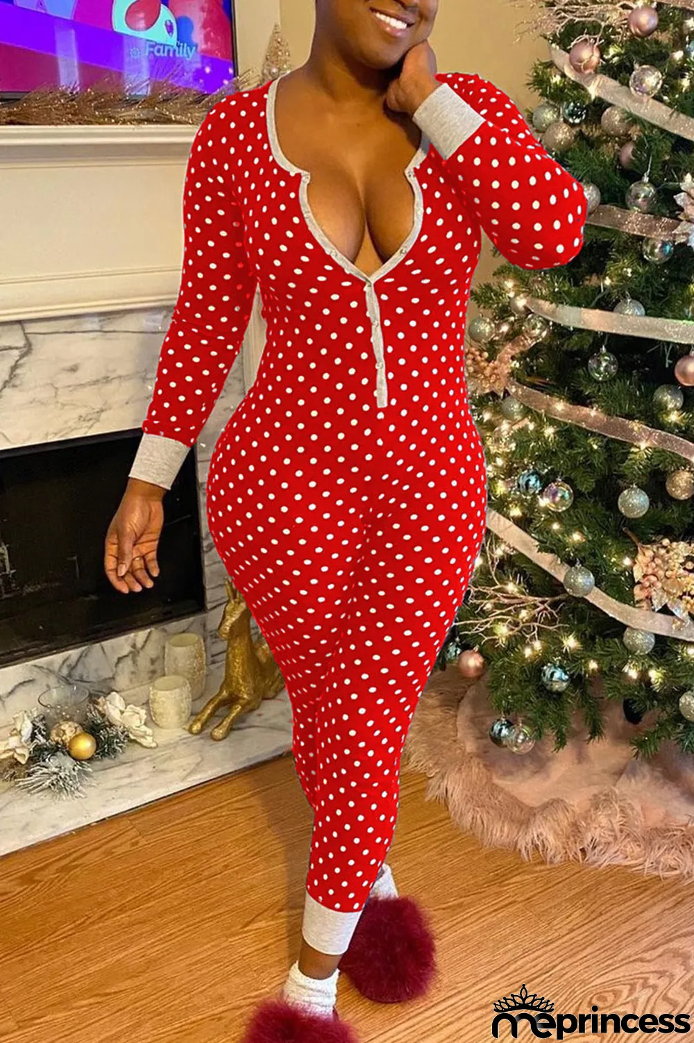 Red Sweet Print O Neck Regular Jumpsuits