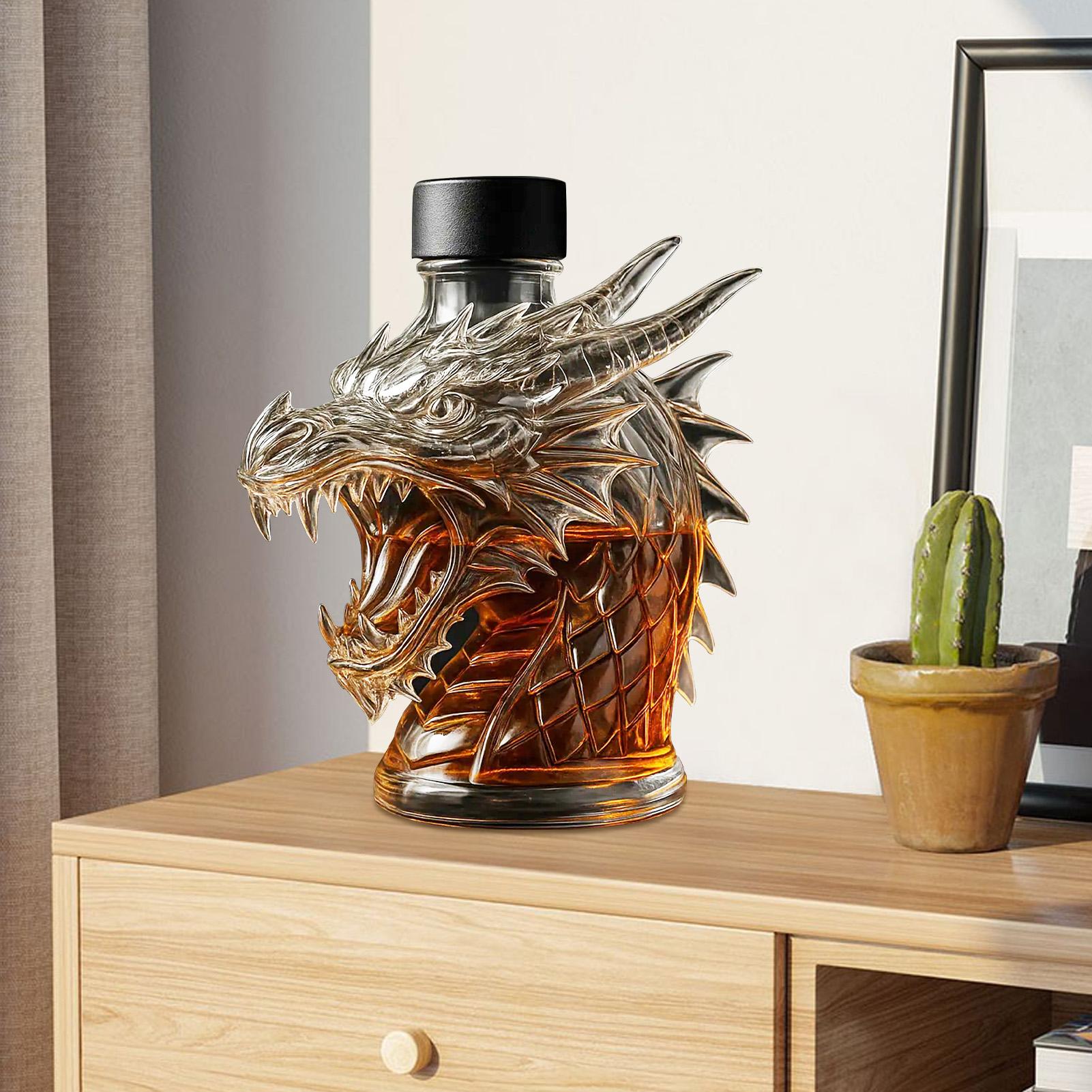 Tegooe Dragon Head Whiskey Decanter - Unique Glass Liquor Dispenser for Spirits