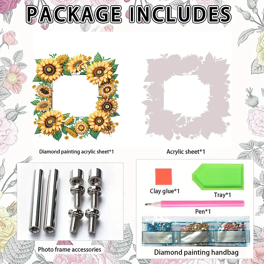 5D DIY Sunflower Acrylic Special Shape Rhinestone Tabletop Photo Frame Kit