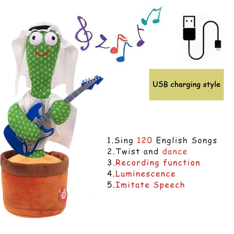 Bluetooth Dancing Cactus Talking Toy Electronic Plush Toys Sing Record Lighten Battery USB Charging Early Education Funny Gift