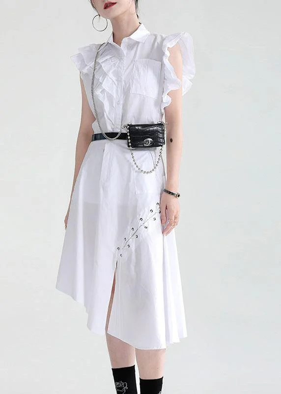 Women White Asymmetrical Design Pockets Blouse Top