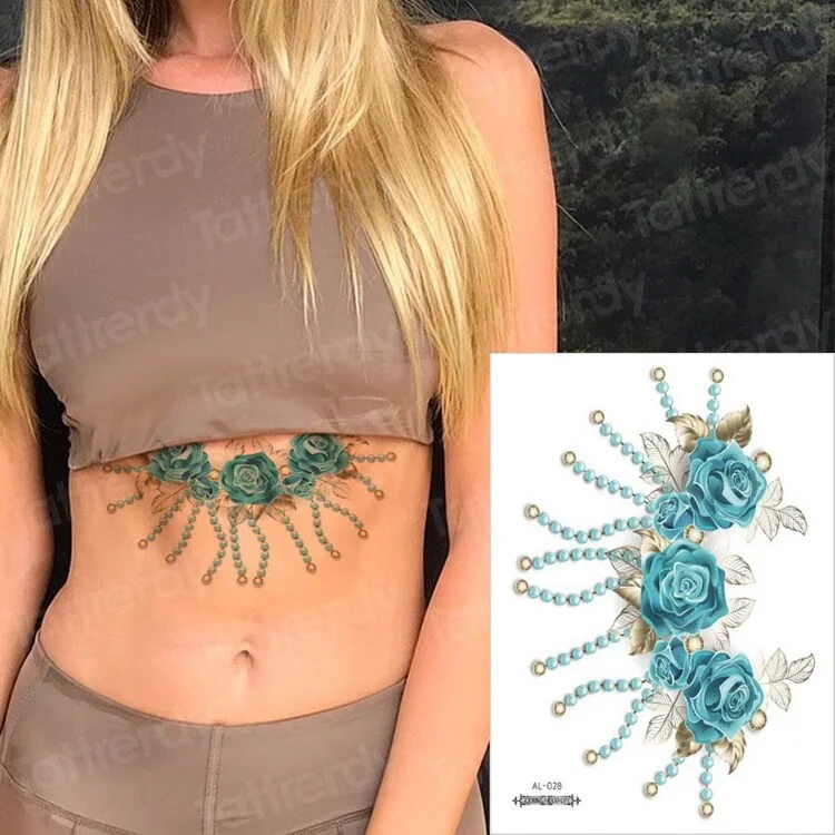 Waterproof Temporary Sticker Geometric dragonfly Sternum Tattoo Black Triangle Tattoos Body Arm Fake Tatoo Chains Sternal patch