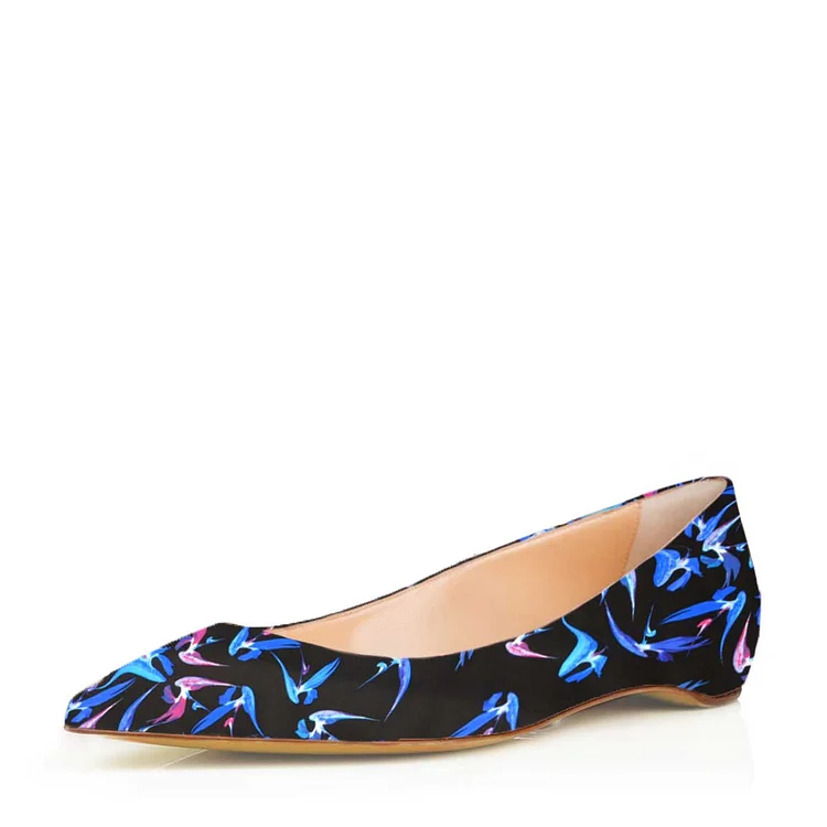 Floral Pointy Toe Flats Vegan Suede Comfortable Shoes |FSJ Shoes