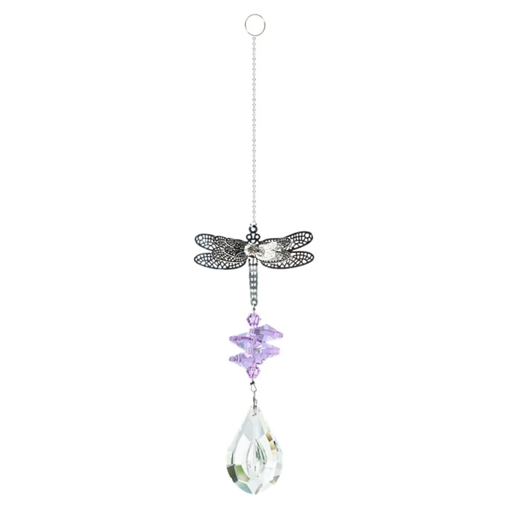 DIY Dragonfly Window Hanging Crystal Garland Suncatcher Pendant (Purple)