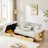 WOXYX Multi-functional sofa, can sit, lie down, with storage box and drawer, and the storage sofa arm can be used as tea table and pedal-Light Gray