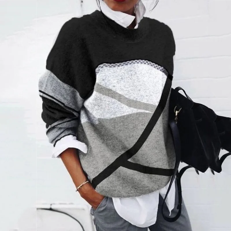 Fashion Geometric Print Loose Long Sleeve Sweater