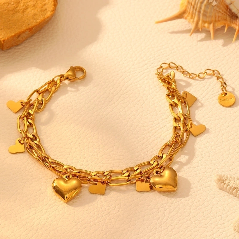 Elegant Heart Shape Titanium Steel 18K Gold Plated Paperclip Chain Cable Chain Bracelets In Bulk