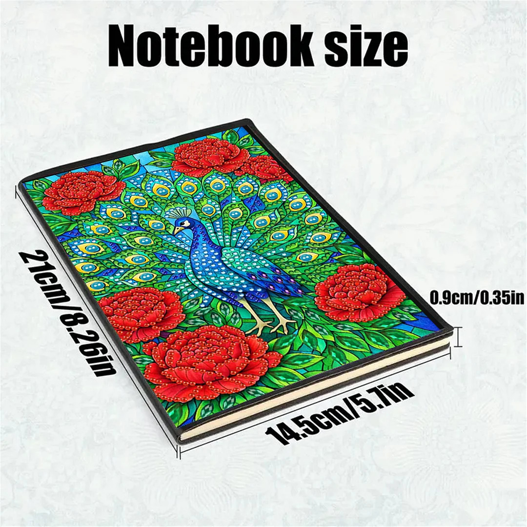 DIY Flower Diamond Painting Journals Notebooks 50 Pages A5 No Lines Special Shaped Diamond Art Kits for Beginners Craft Lovers and Artists (Peacocks)