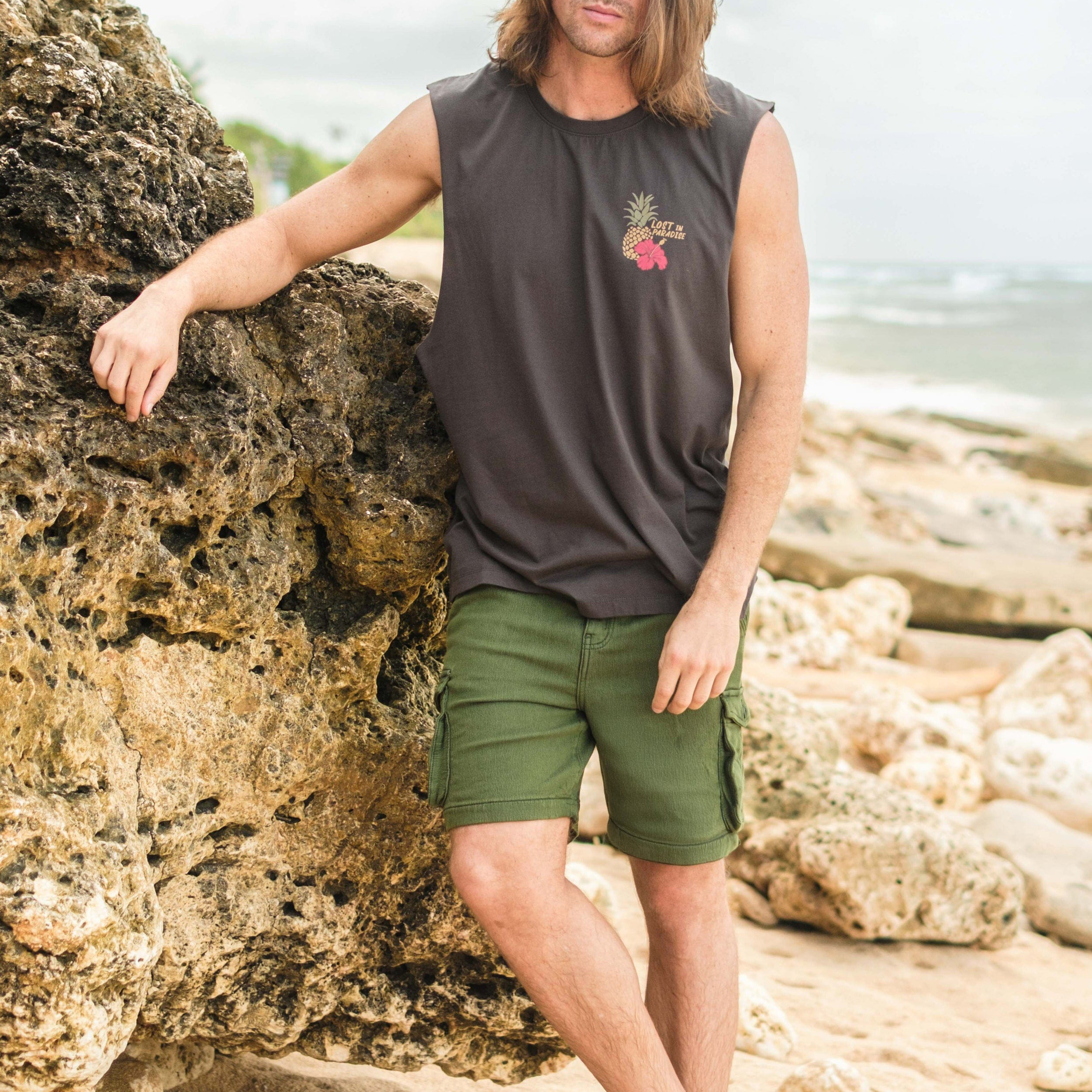  Paradise Graphic Sleeveless Muscle Tee for Men