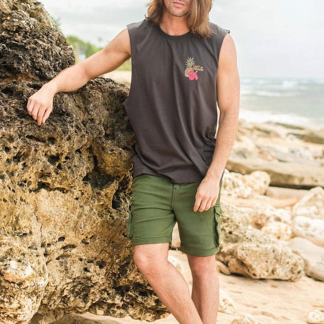  Paradise Graphic Sleeveless Muscle Tee for Men