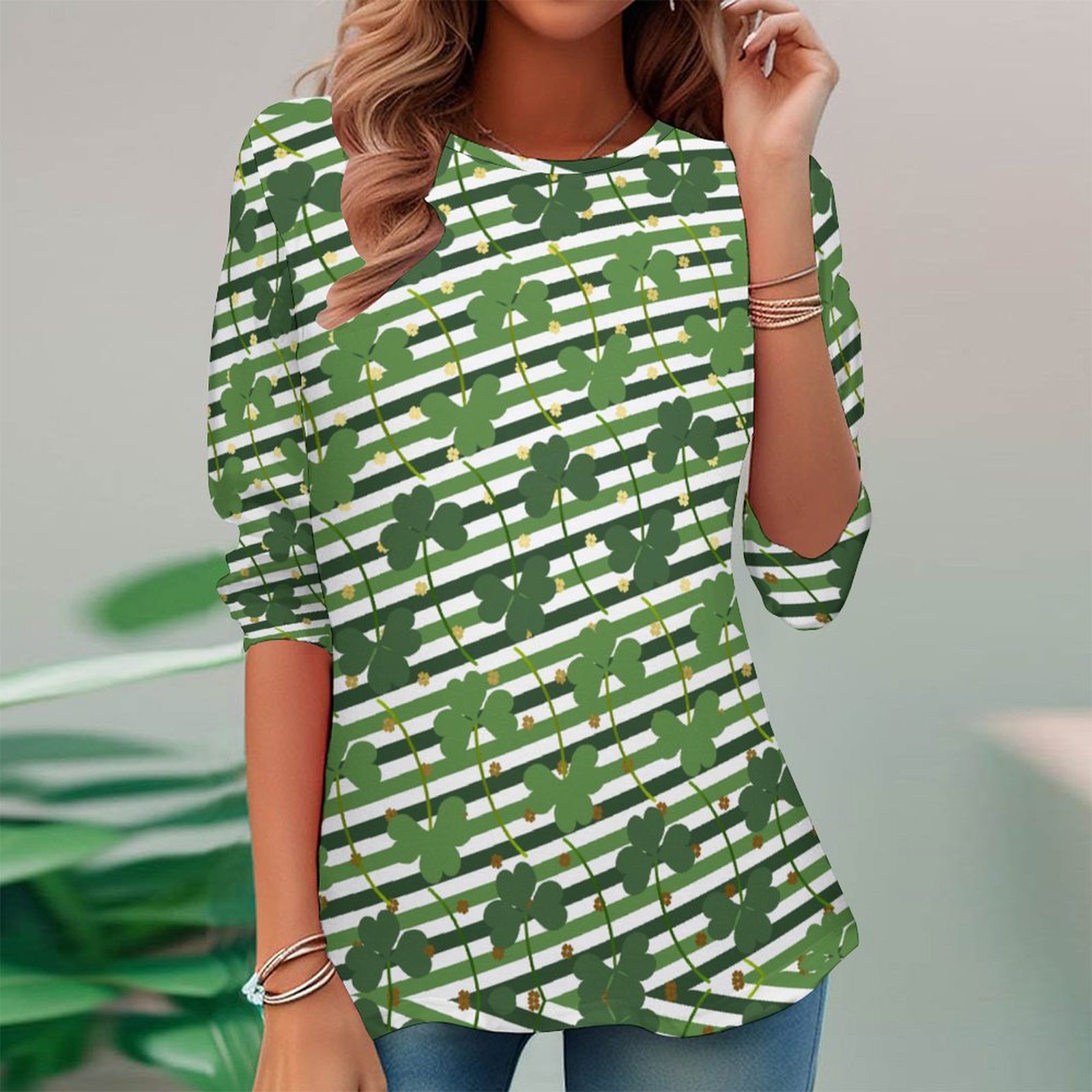 Women Long Sleeve V-neck Graphic Floral Printed Top