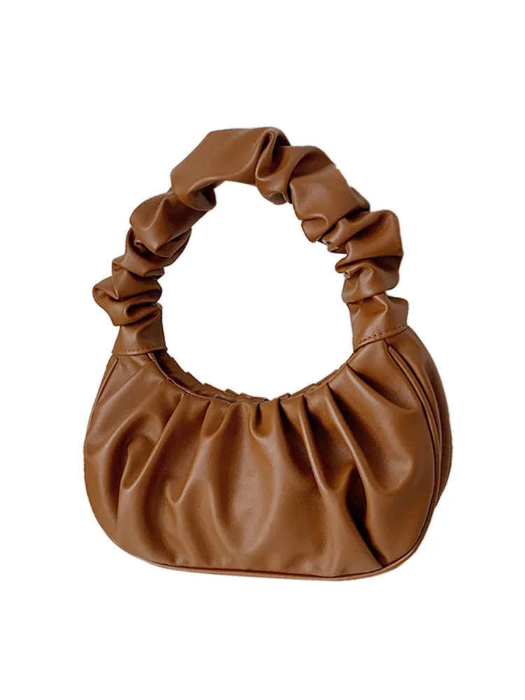Versatile Pleated PU Leather Handbags Women Fashion Shoulder Bag (Brown)