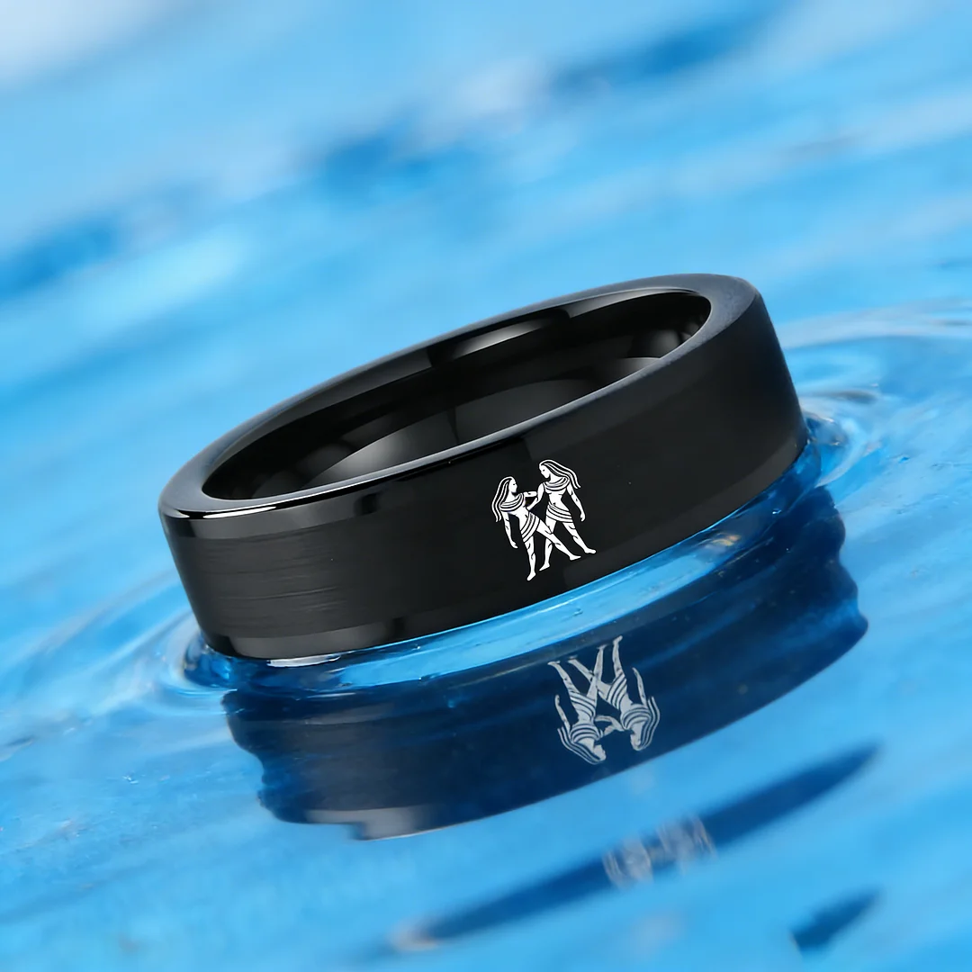 Mens Womens Flat Gemini Tungsten Carbide Rings Black Couple Wedding Bands Top Comfort Fit 4MM 6MM 8MM Width