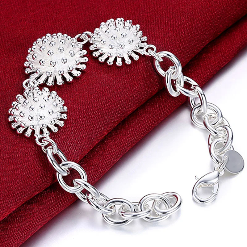 DOTEFFIL 925 Sterling Silver Fireworks Coral Pendant Bracelet For Woman Jewelry