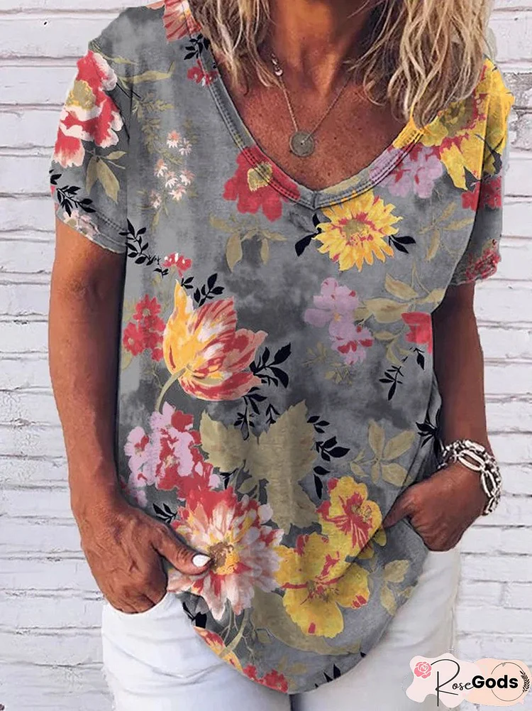 Casual Floral-Print T-Shirt