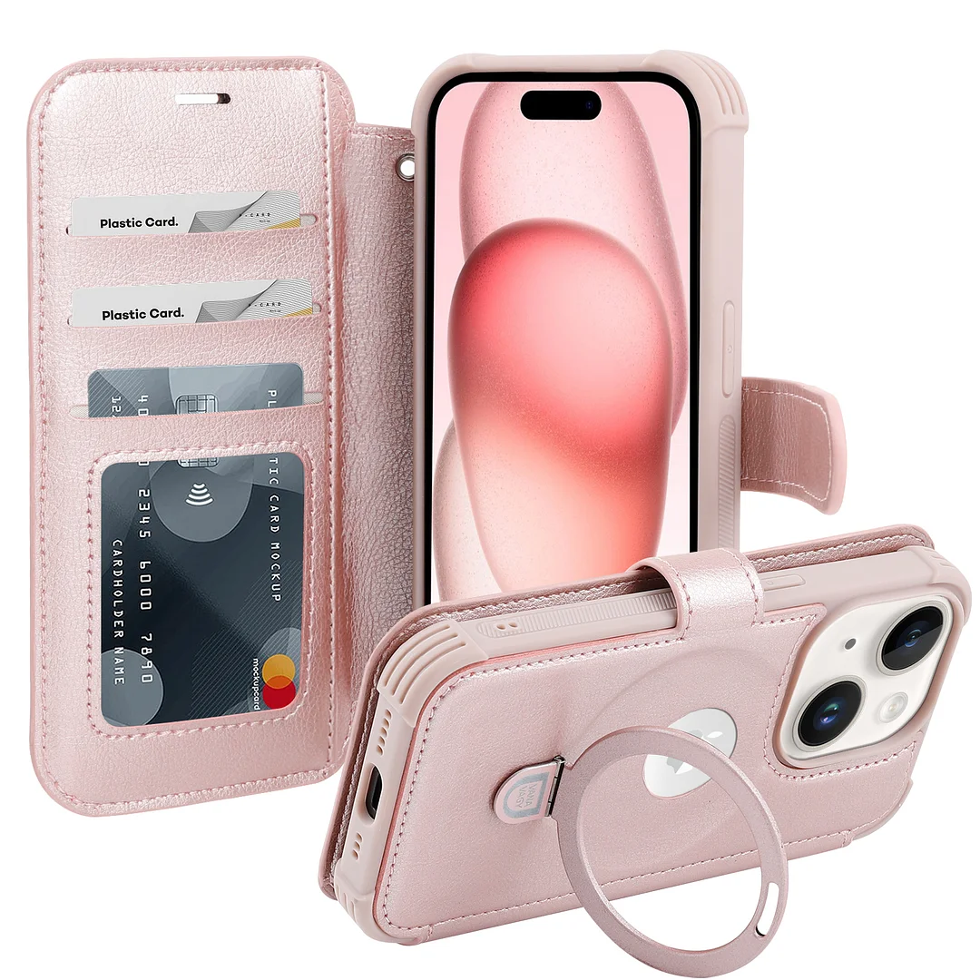 VANAVAGY Wallet Case for iPhone 14 plus Case Magnetic Ring Holder Flip Shockproof Leather Phone Case