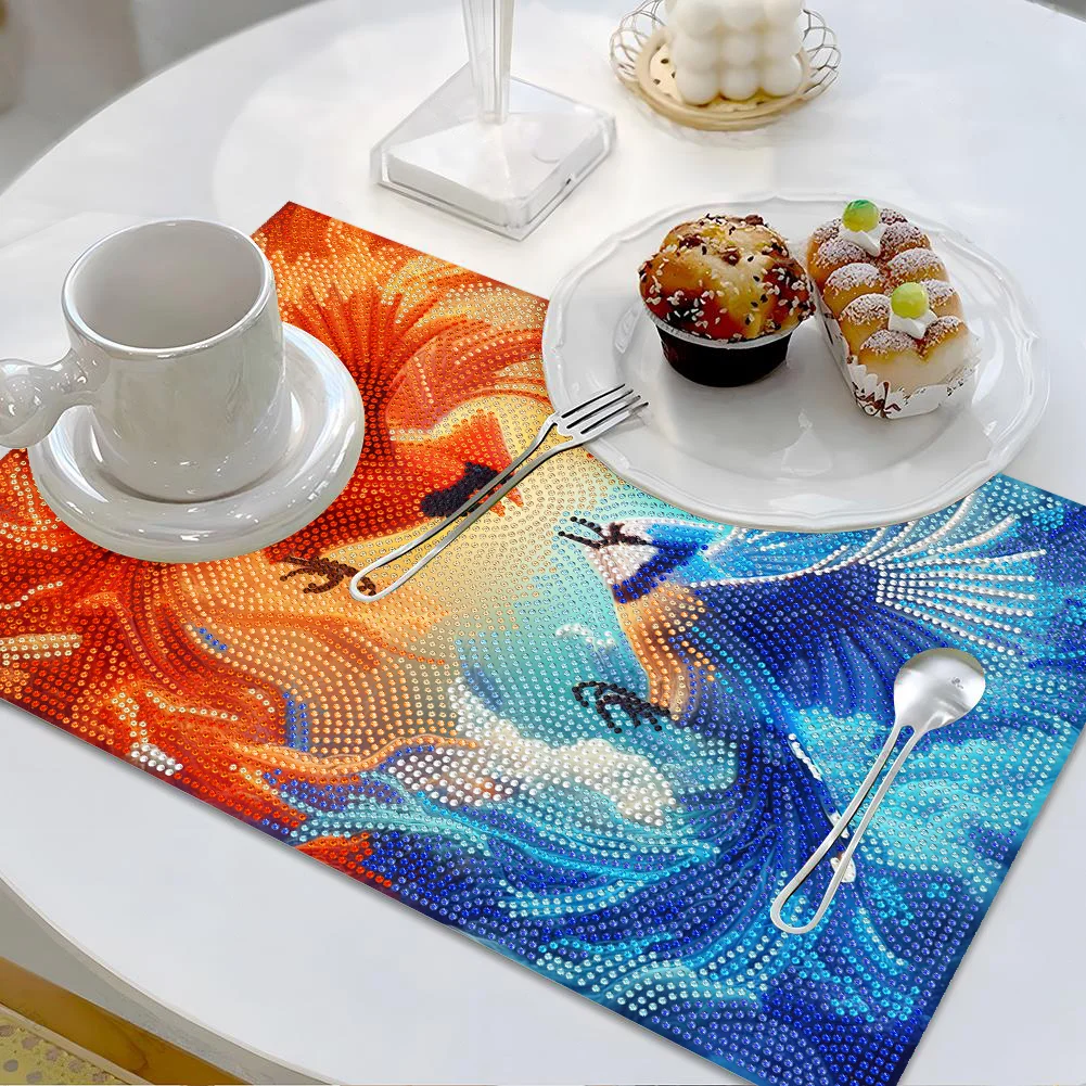 DIY Ice and Fire Bird Diamond Painting Placemats Heat Resistant for Beginners
