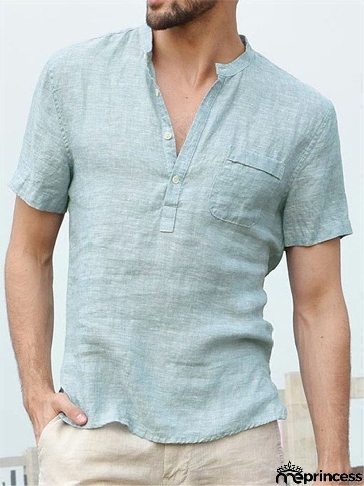 Men's Casual Comfy Short Sleeve Holiday Linen Shirts for Summer