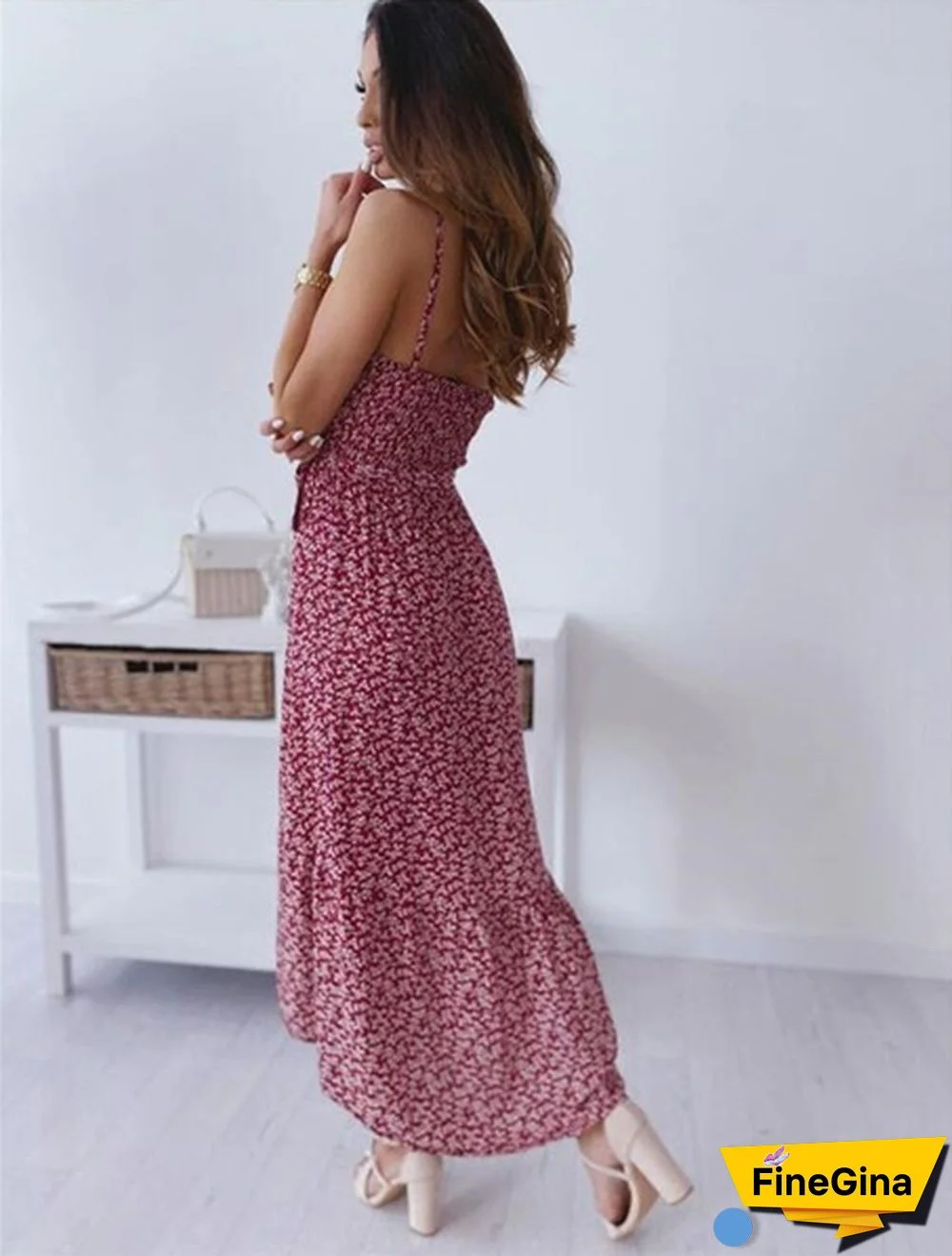 Women Fashion Backless Summer Long Dress Floral Printed Spaghetti Strap Bohemian Maxi Dresses
