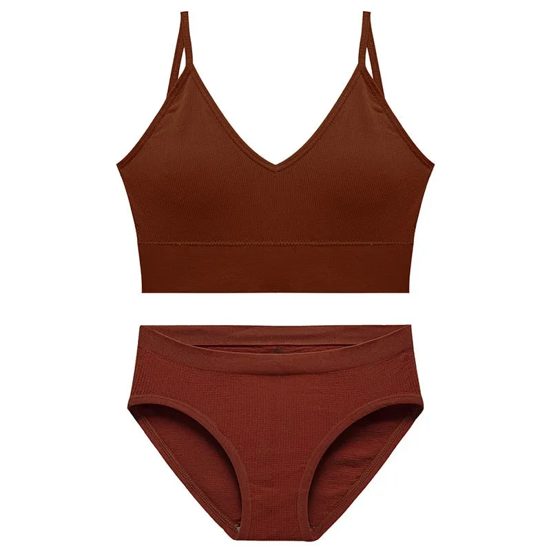 CINOON Sexy Seamless Tops Set Low-waist Panties Women Wireless Underwear Suit Soft Padded Bras Set Backless Bralette Lingerie