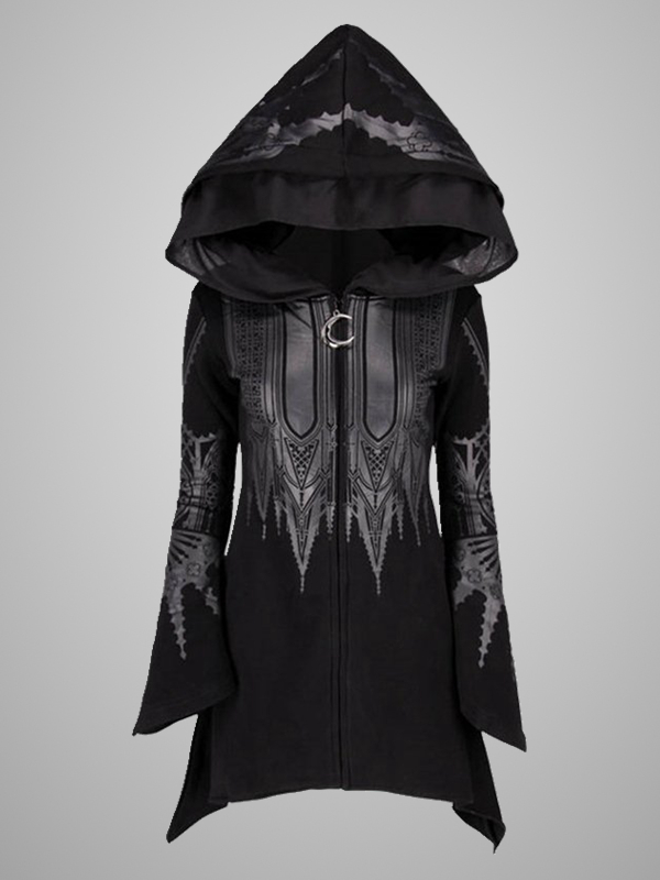 Goth Punk Industrial Printed Zip Up Hoodie